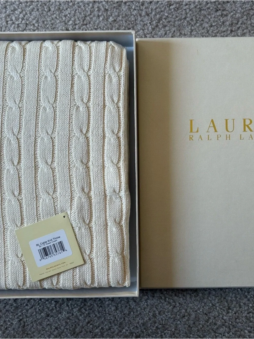 Ralph Lauren Cable Knit Throw Blanket 50x70 Essex Cream NEW in original box
